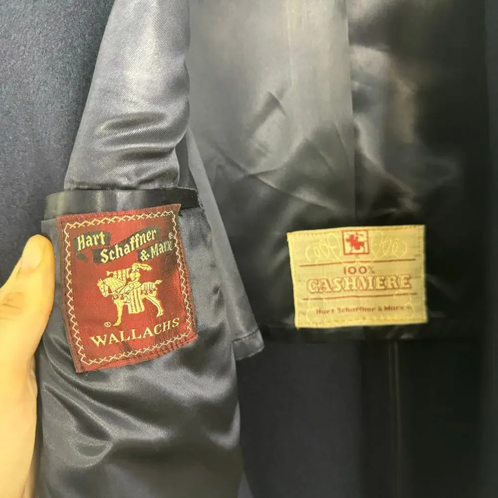 Vintage Men’s 100% Cashmere Navy Coat Overcaot Hart Schaffner & Marx